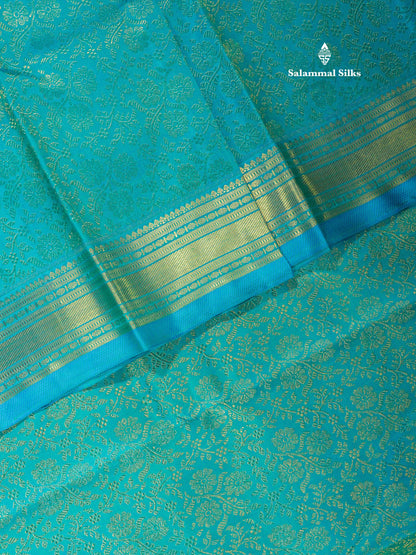 Peacock Blue Pure Kanjivaram Silk Saree Pure zari (3Gram) with Traditional Gold Zari Border