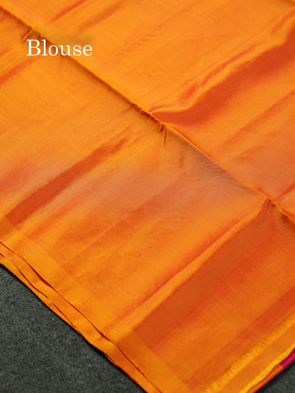 Beautiful Peacock Blue Pure Mix Kanjivaram Soft Silk Saree With Contrast Olive Green Fancy Border