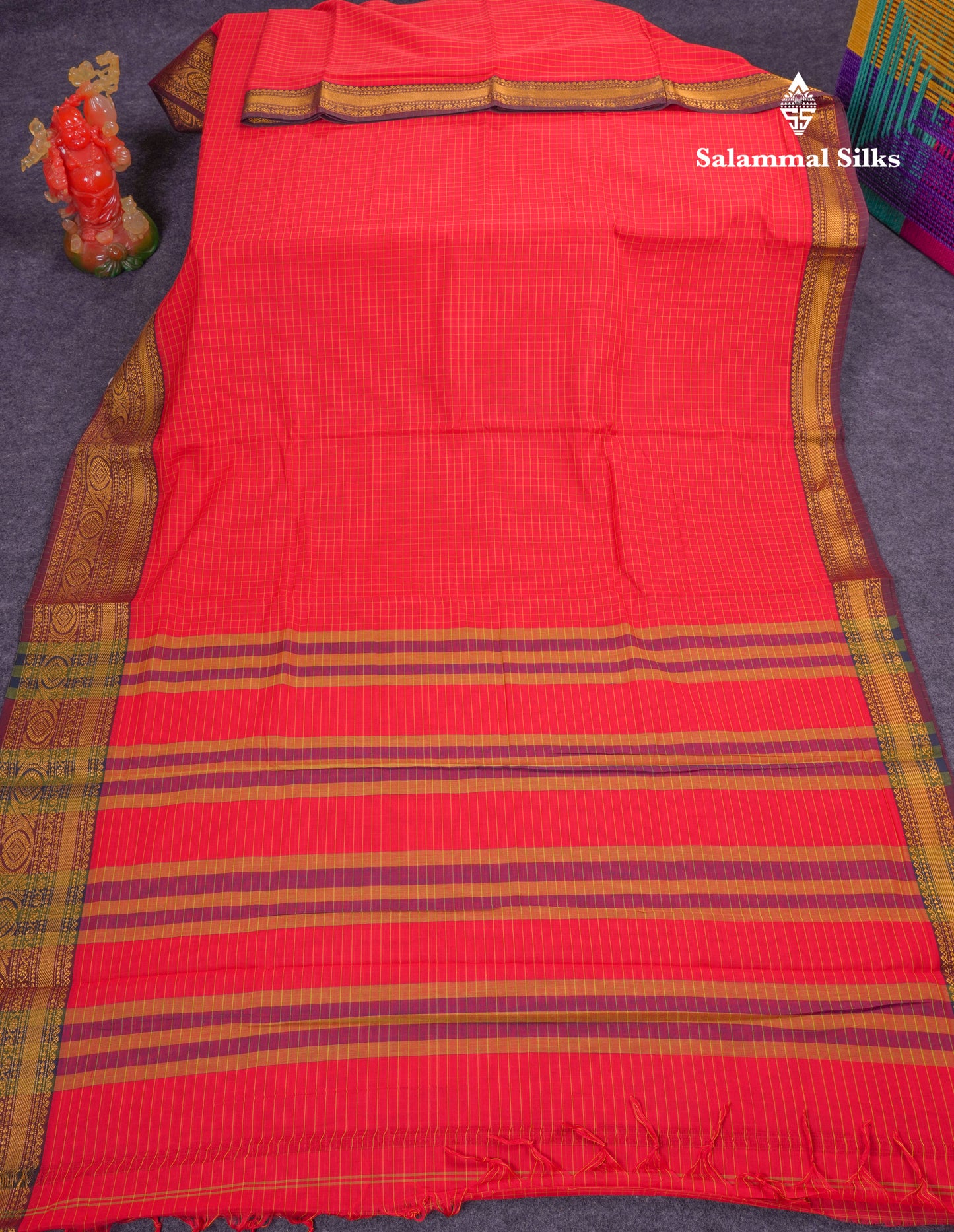 Beautiful Pista Green Small Checks Pure Cotton Saree With Traditional Evening Morning Border