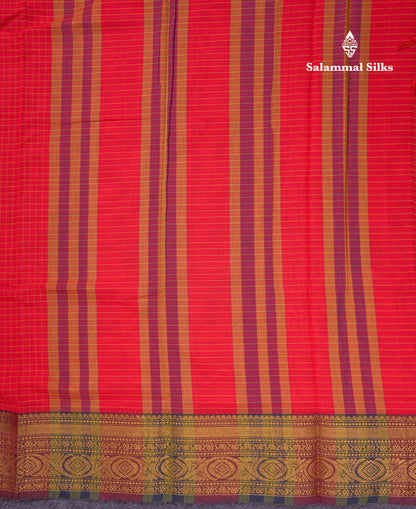 Beautiful Pista Green Small Checks Pure Cotton Saree With Traditional Evening Morning Border