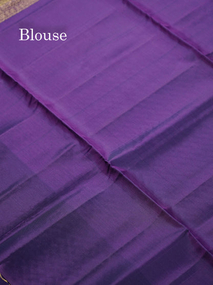 Beautiful Mustard Yellow PureMix Kanjivaram Soft Silk Saree With Contrast Violet Vanasingaram Fancy Border