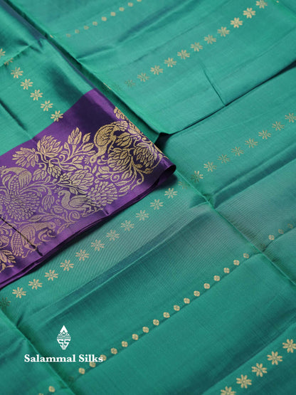 Beautiful Mustard Yellow PureMix Kanjivaram Soft Silk Saree With Contrast Violet Vanasingaram Fancy Border