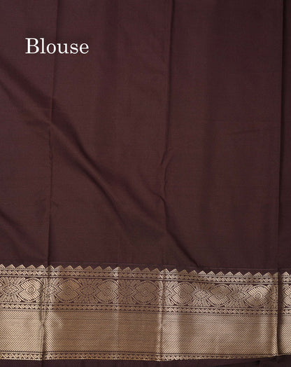 Semi Silk Saree - Olive Mustard Yellow Butta With Vaira Oosi Lines Along With Contrast Dark Brown Border