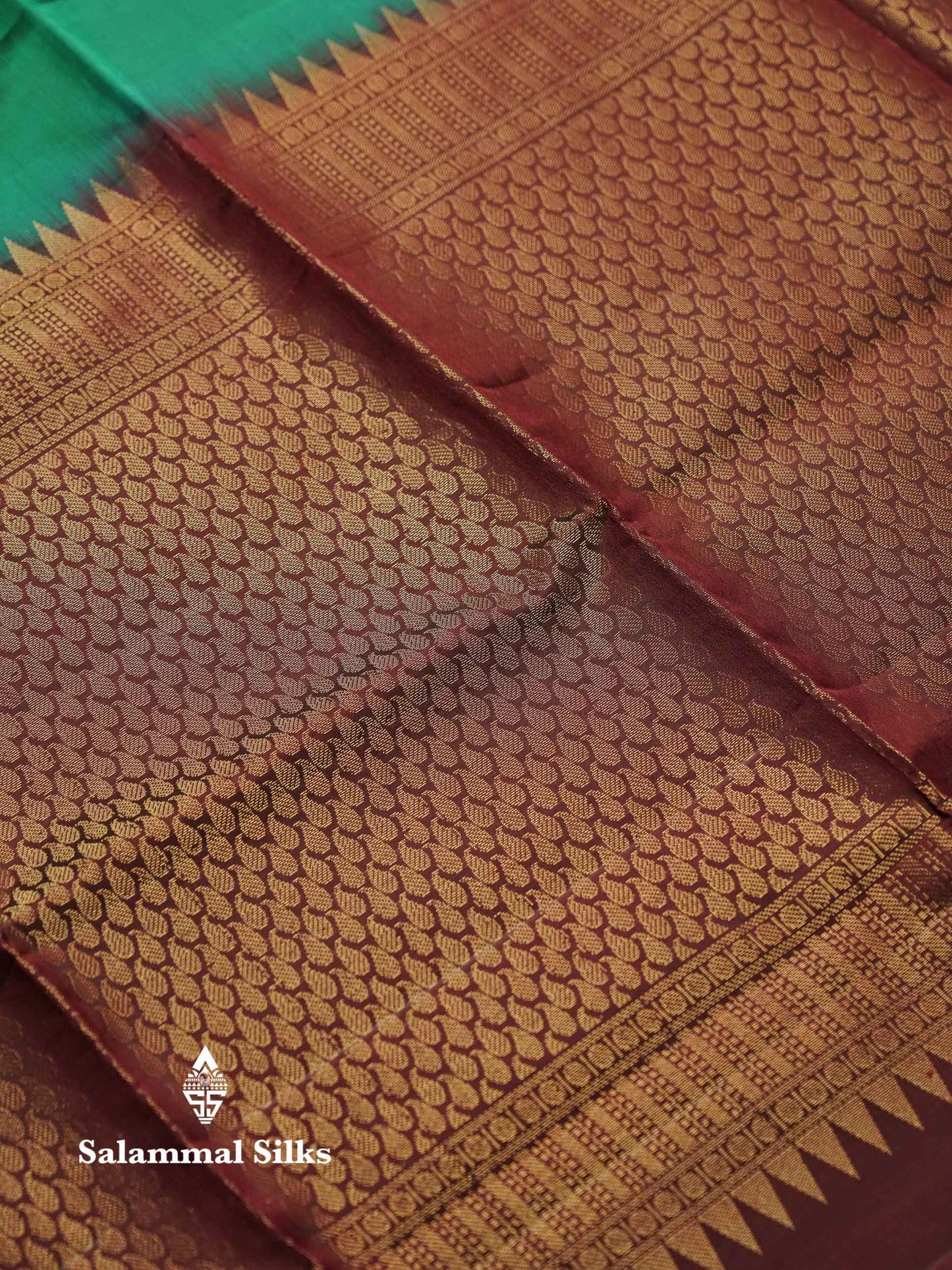 Beautiful Peacock Green PureMix Kanjivaram Soft Silk Saree With Contrast Dark Brown Fancy Border