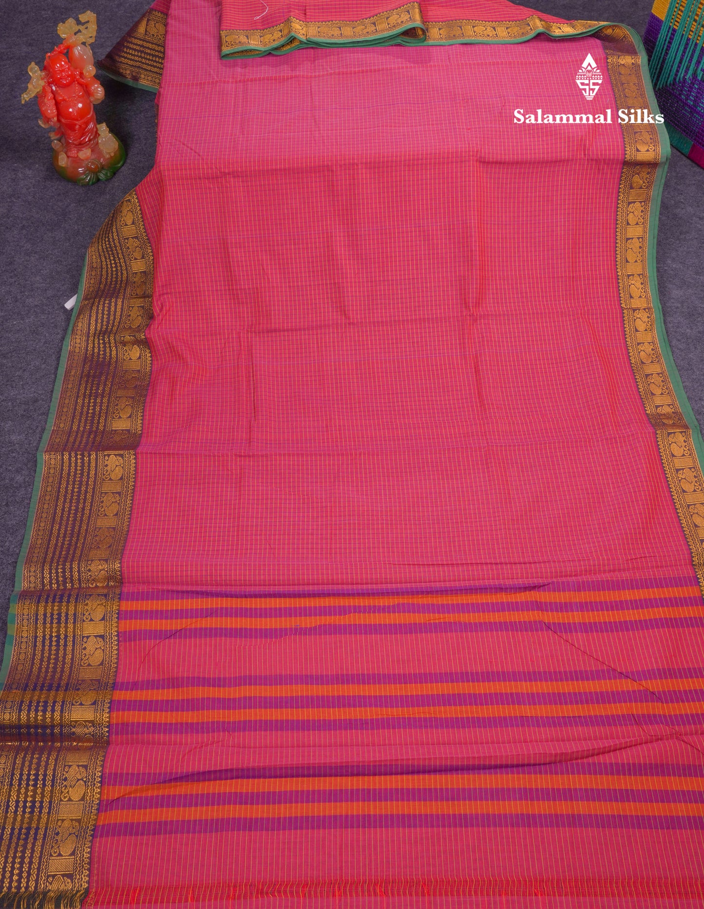 Beautiful Pista Green Small Checks Pure Cotton Saree With Traditional Evening Morning Border