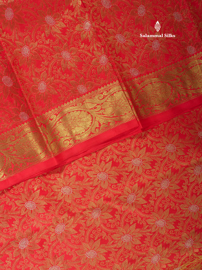 Beautiful Meenakari Work Chilly Red Pure Kanjivaram Silk Saree 3G Zari with Gold Zari Long Border