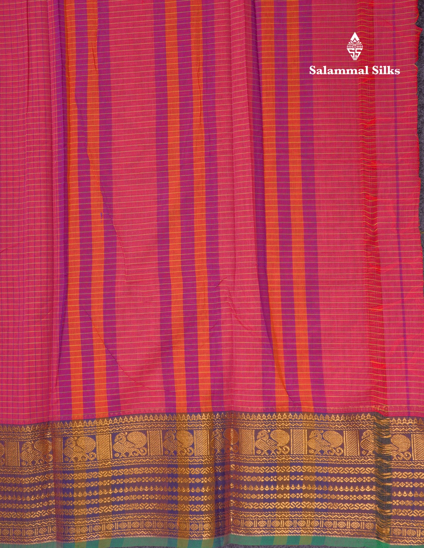 Beautiful Pista Green Small Checks Pure Cotton Saree With Traditional Evening Morning Border