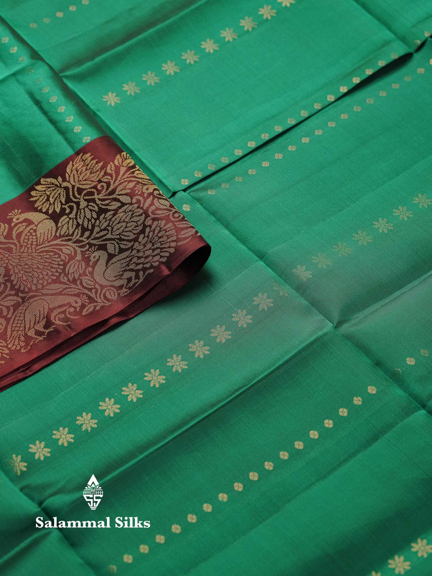 Beautiful Peacock Green PureMix Kanjivaram Soft Silk Saree With Contrast Dark Brown Fancy Border