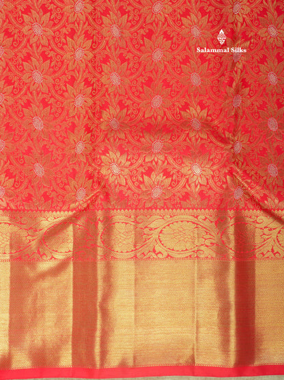 Beautiful Meenakari Work Chilly Red Pure Kanjivaram Silk Saree 3G Zari with Gold Zari Long Border