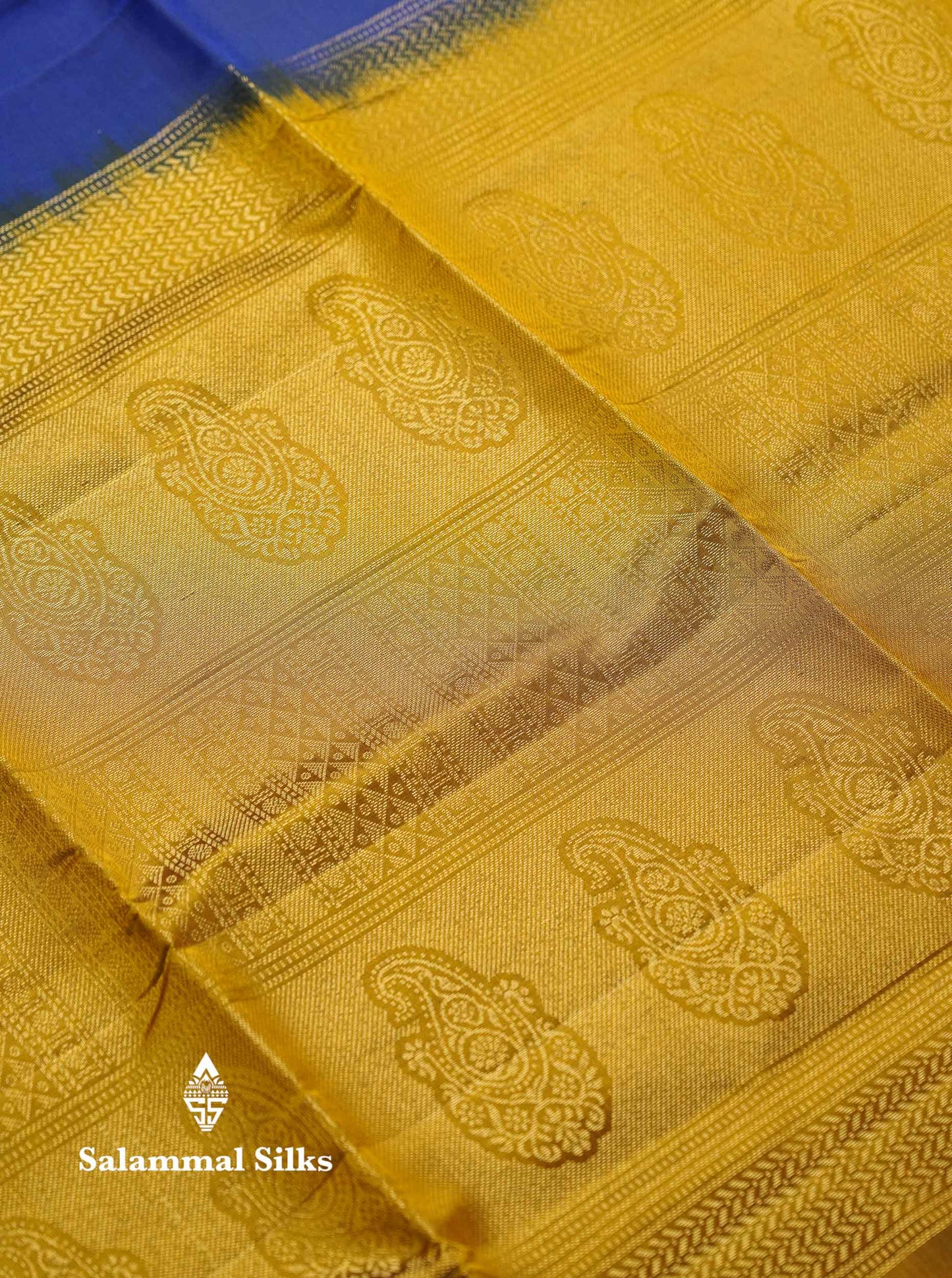 Beautiful Peacock Blue Pure Mix Kanjivaram Soft Silk Saree With Contrast Olive Green Fancy Border