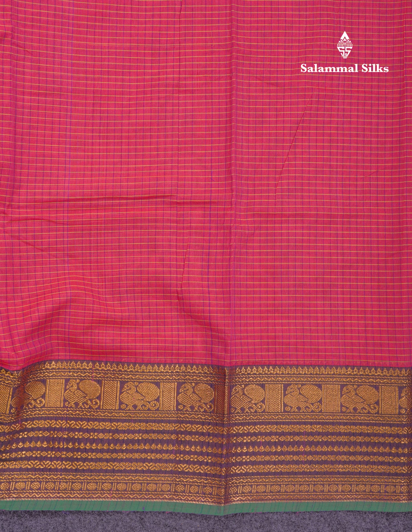 Beautiful Pista Green Small Checks Pure Cotton Saree With Traditional Evening Morning Border