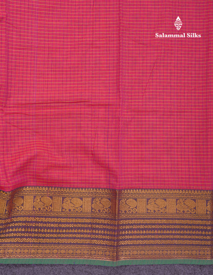 Beautiful Pista Green Small Checks Pure Cotton Saree With Traditional Evening Morning Border