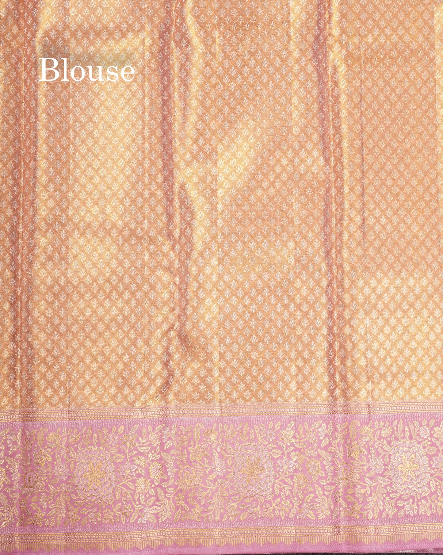 Beautiful Peach Tissue Bridal Pure Kanjivaram Silk Saree With Contrast Lavender Border
