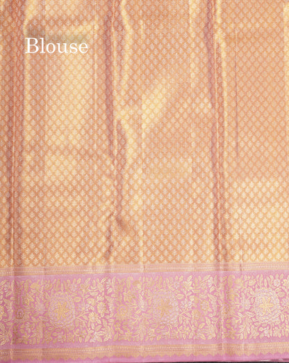 Beautiful Peach Tissue Bridal Pure Kanjivaram Silk Saree With Contrast Lavender Border