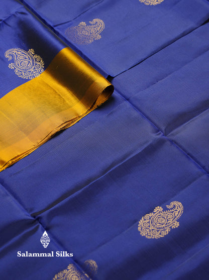 Beautiful Peacock Blue Pure Mix Kanjivaram Soft Silk Saree With Contrast Olive Green Fancy Border