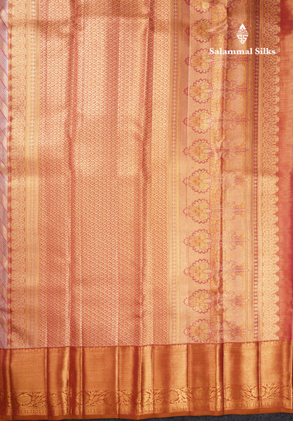 Beautiful Gold & Red Tissue Bridal Pure Kanjivaram Silk Saree With Contrast Brown Broder