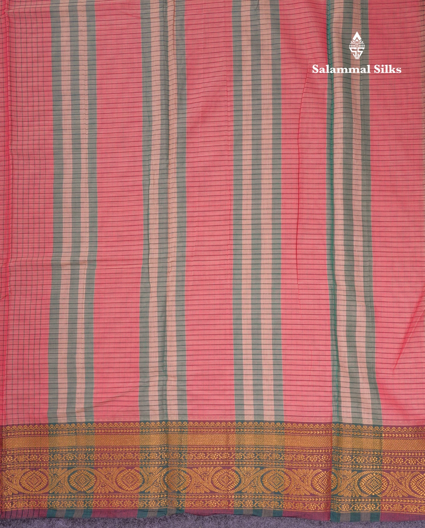 Beautiful Pista Green Small Checks Pure Cotton Saree With Traditional Evening Morning Border