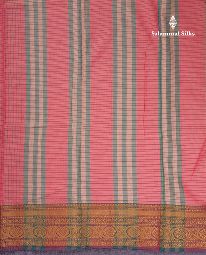 Beautiful Pista Green Small Checks Pure Cotton Saree With Traditional Evening Morning Border