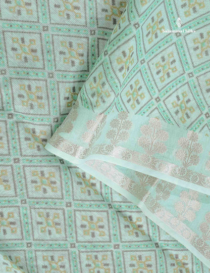 Cotton Mix Saree -  Light Rexona Green Priented Design Along With Fancy Border