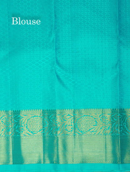 Pure Zari Peacock Blue Pure Kanjivaram Silk Saree with Contrast Sky Blue Border