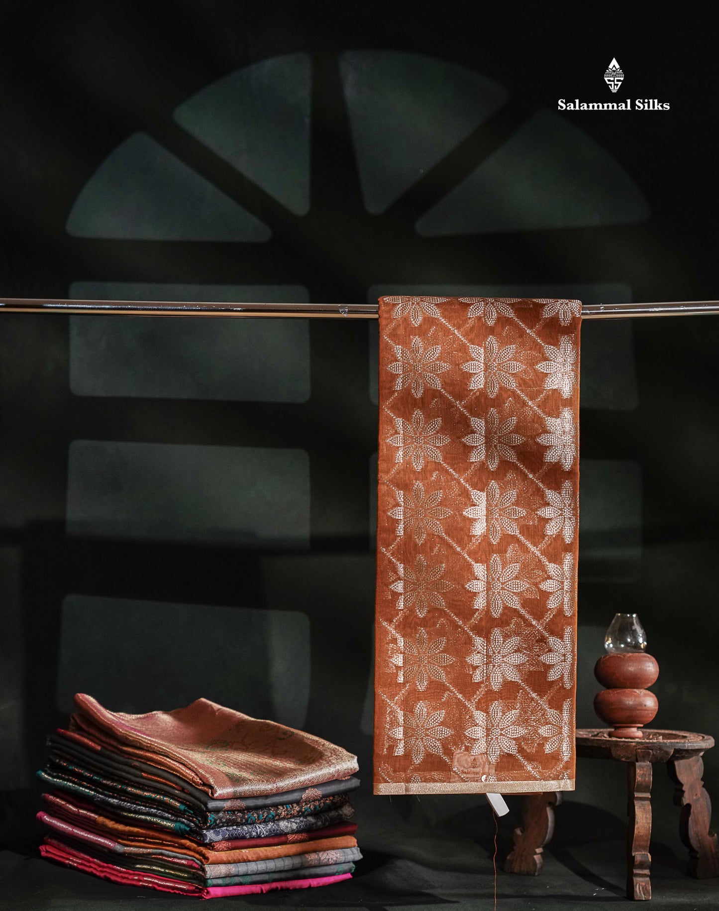 Cotton Mix - Rust Orange Floral Design Fancy Saree With Designer Blouse