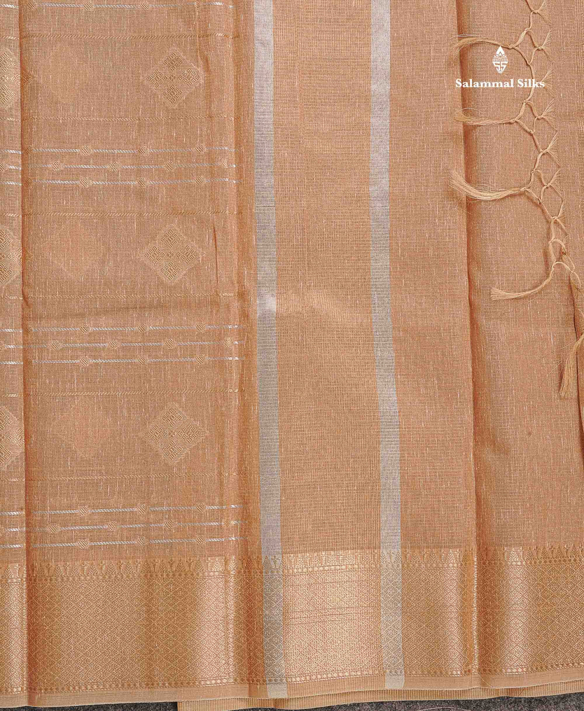 Linen Cotton Mix Saree - Brown Gold & Silver Zari Lines Along With Traditional Border