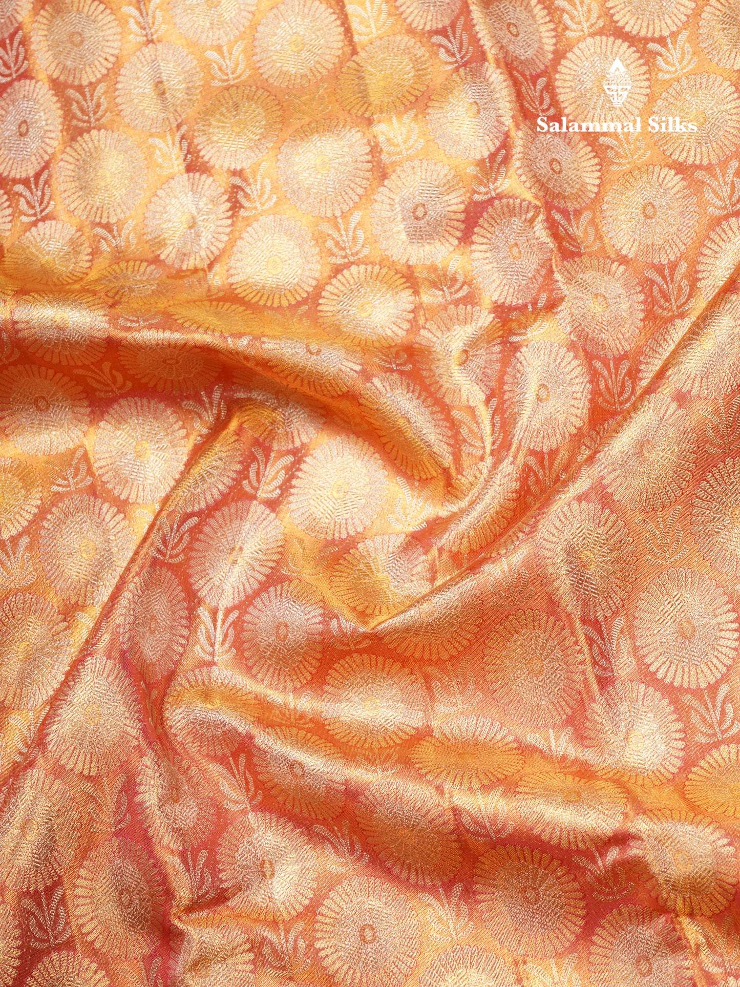 Beautiful Pinkish Orange Tissue Bridal Pure Kanjivaram Silk Saree With Fancy Border