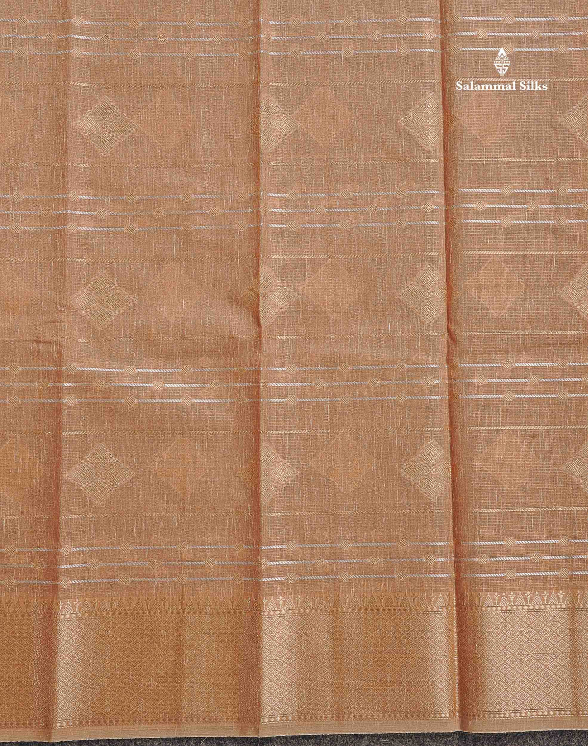 Linen Cotton Mix Saree - Brown Gold & Silver Zari Lines Along With Traditional Border