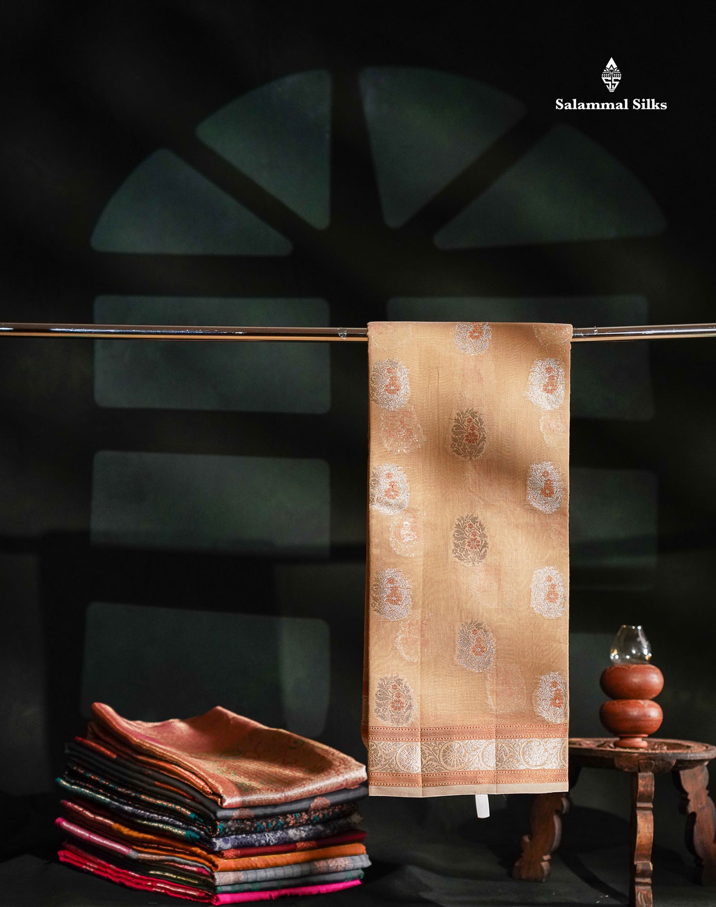 Fancy Cotton Mix Saree - Cream Sandal Silver & Copper Zari Buttta With Fancy Border