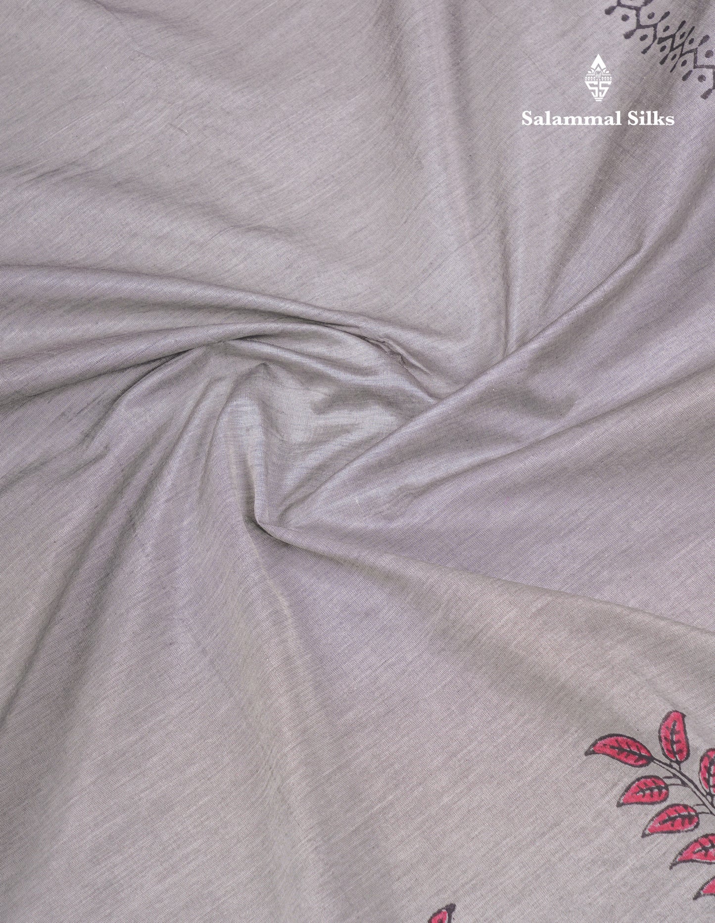 Beautiful Light Grey South Cotton Printed Saree With Contrast Reddish Maroon Blouse
