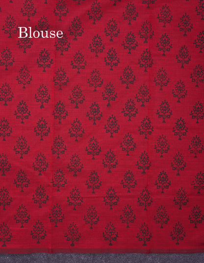 Beautiful Light Grey South Cotton Printed Saree With Contrast Reddish Maroon Blouse