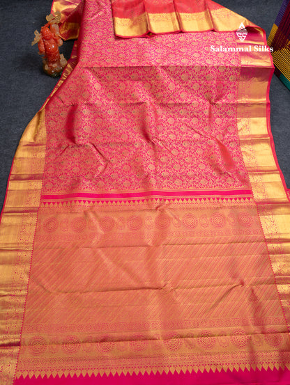 Beautiful Dual Tone Pink Menakari Work Bridal Pure Kanjivaram Silk Saree With Traditional Border