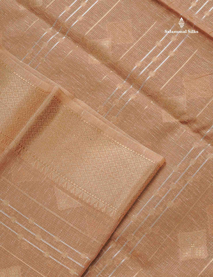 Linen Cotton Mix Saree - Brown Gold & Silver Zari Lines Along With Traditional Border