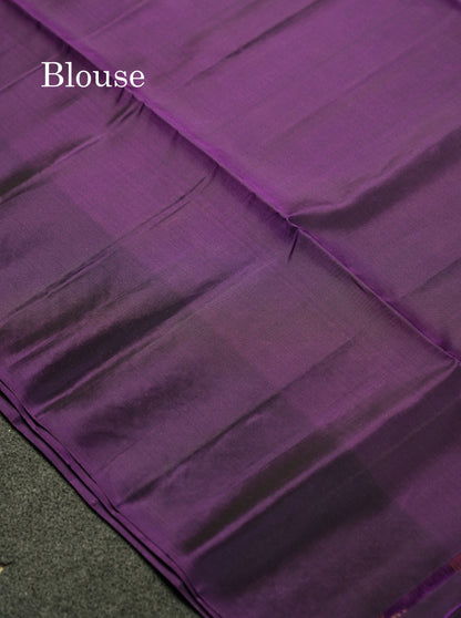 Beautiful Mustard Yellow PureMix Kanjivaram Soft Silk Saree With Contrast Violet Vanasingaram Fancy Border