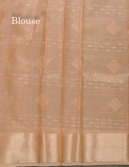 Linen Cotton Mix Saree - Brown Gold & Silver Zari Lines Along With Traditional Border
