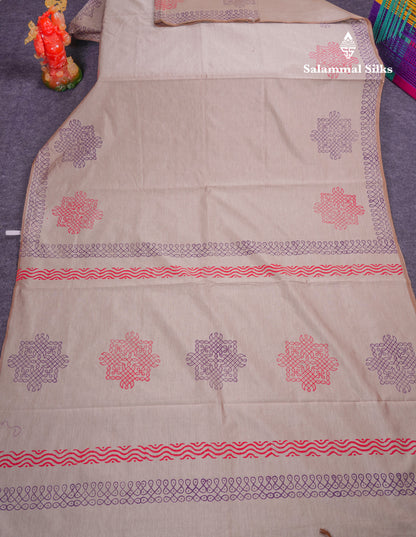 Beautiful Parrot Green South Cotton Printed Saree With Contrast Vadamalli Blouse