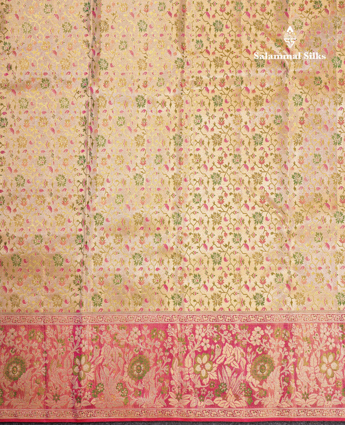 Beautiful Gold Tissue Meenakari Work Bridal Pure Kanjivaram Silk Saree With Contrast Pink Border