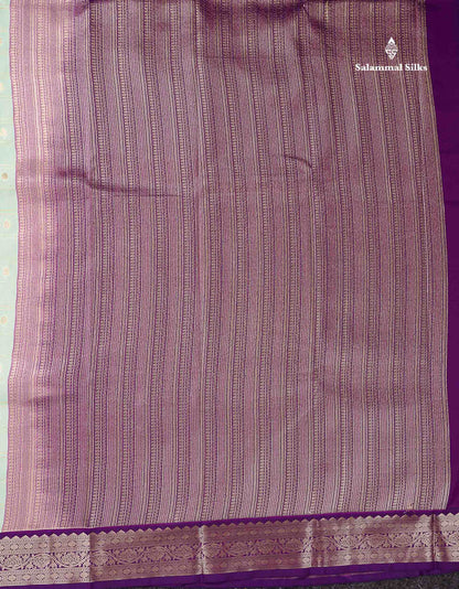 Semi Silk Saree - Light Rexona Butta With Checks Along With Contrast Dark Purple Traditional Small Border