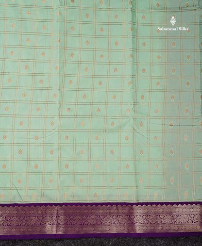 Semi Silk Saree - Light Rexona Butta With Checks Along With Contrast Dark Purple Traditional Small Border