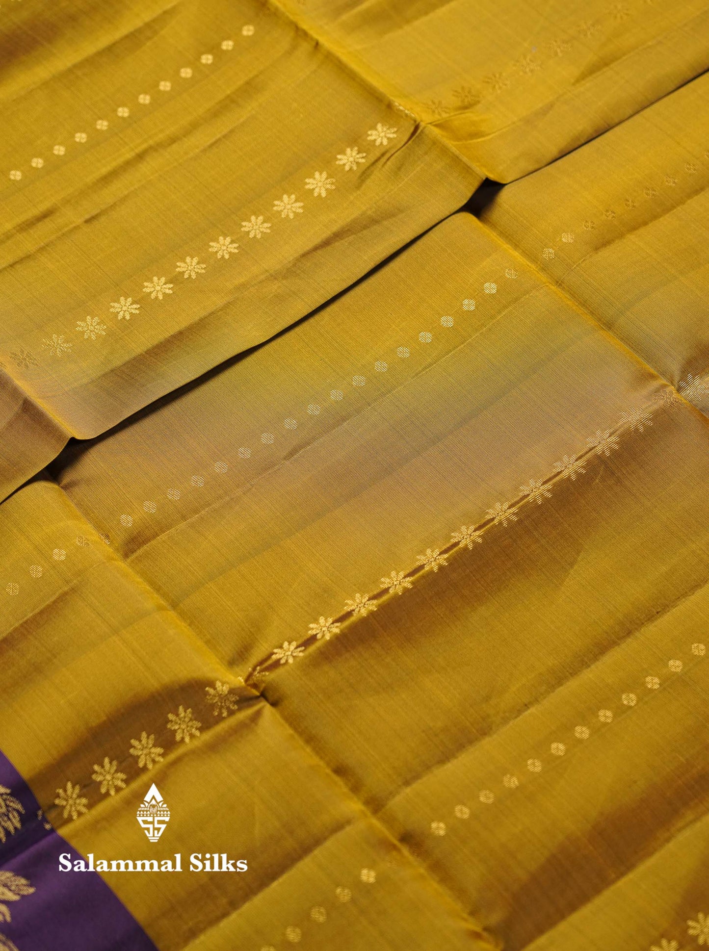 Beautiful Mustard Yellow PureMix Kanjivaram Soft Silk Saree With Contrast Violet Vanasingaram Fancy Border