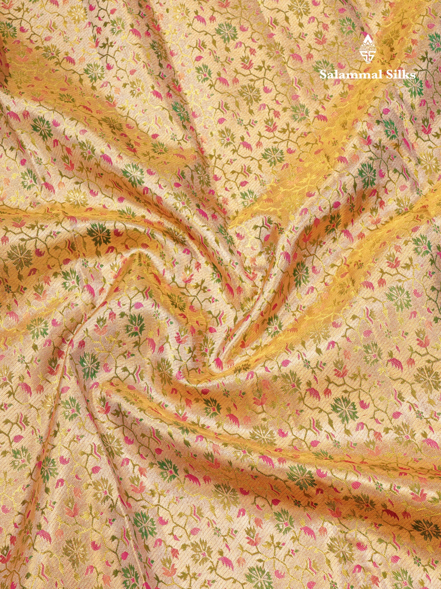 Beautiful Gold Tissue Meenakari Work Bridal Pure Kanjivaram Silk Saree With Contrast Pink Border