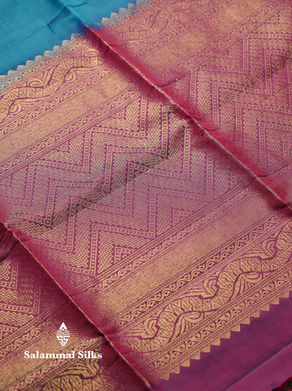 Beautiful Peacock Blue PureMix Kanjivaram Soft Silk Saree With Contrast Violet Blue Fancy Border