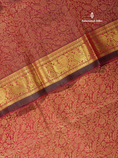 Dark Maroon Pure Kanjivaram Silk Saree 3G Zari with Traditional Gold Zari Border