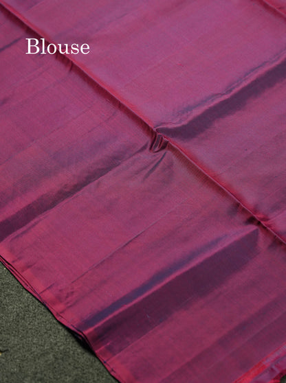Beautiful Peacock Blue PureMix Kanjivaram Soft Silk Saree With Contrast Violet Blue Fancy Border
