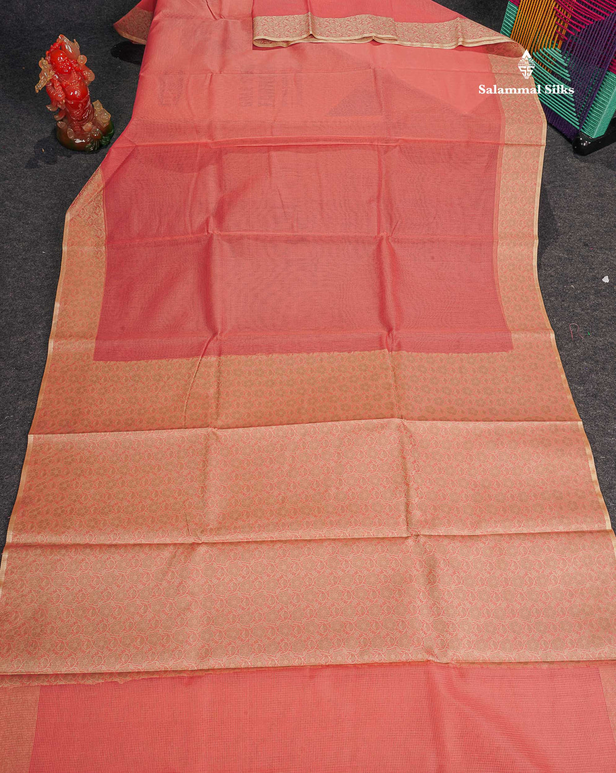 Cotton Mix Saree - Peach Colour Body With Fancy Thread Work Border