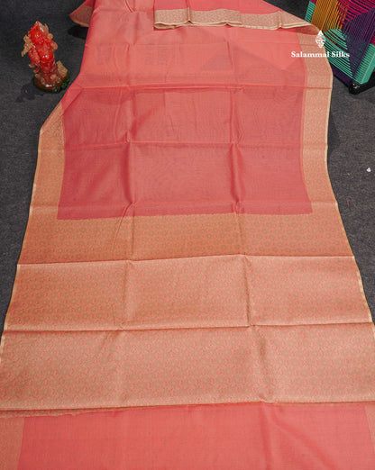 Cotton Mix Saree - Peach Colour Body With Fancy Thread Work Border