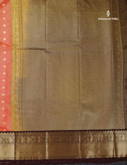 Semi Silk Saree - Light Lavender Traditional Buttas With Vaira Oosi Lines Along With Contrast Dark Brown Border