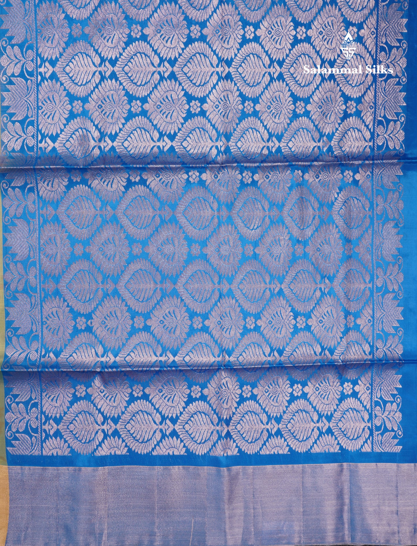 Sandal Pochampally Design Pure Silk Mix Soft Silk Saree With Contrast Blue Blouse