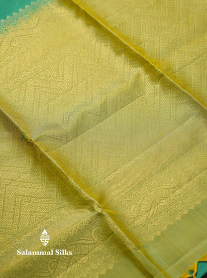 Beautiful Green Pure Mix Kanjivaram Soft Silk Saree With Contrast Grey Fancy Border