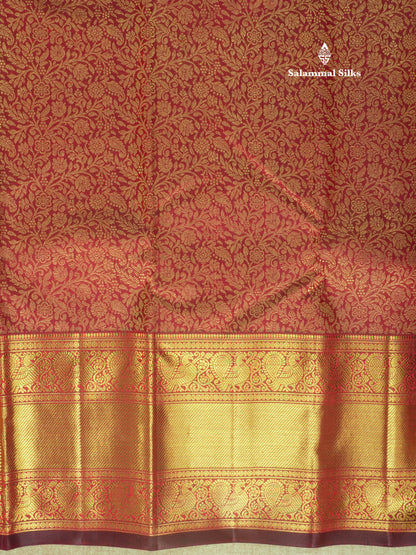 Dark Maroon Pure Kanjivaram Silk Saree 3G Zari with Traditional Gold Zari Border